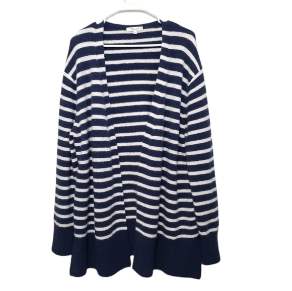 Madewell Cozy Walker Striped Cardigan, Color Dark Nightfall, Size L - Picture 2 of 8